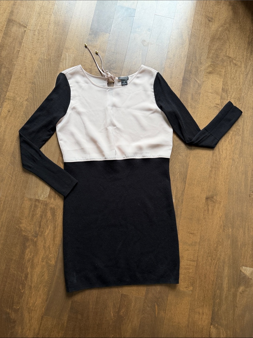 Club Monaco Black and Cream Long-Sleeve Sheath Dress